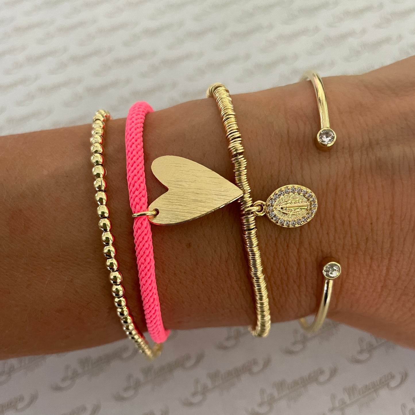 PULSERA VIRGEN DE LOS RAYOS CIRCONES - BAÑADO EN ORO