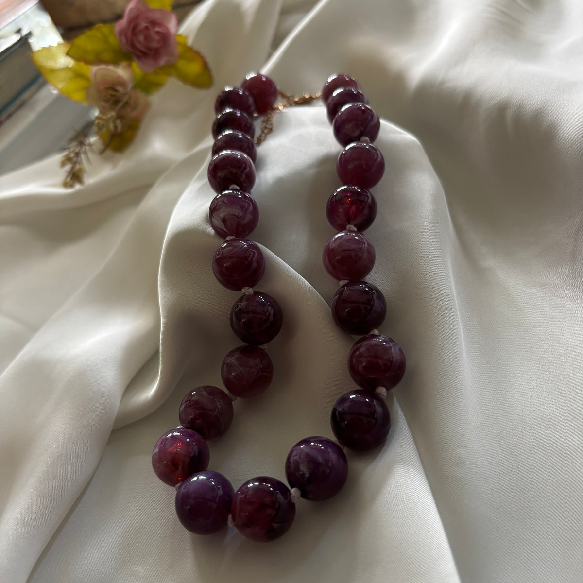 COLLAR AGATA MORADO - BAÑADO EN ORO