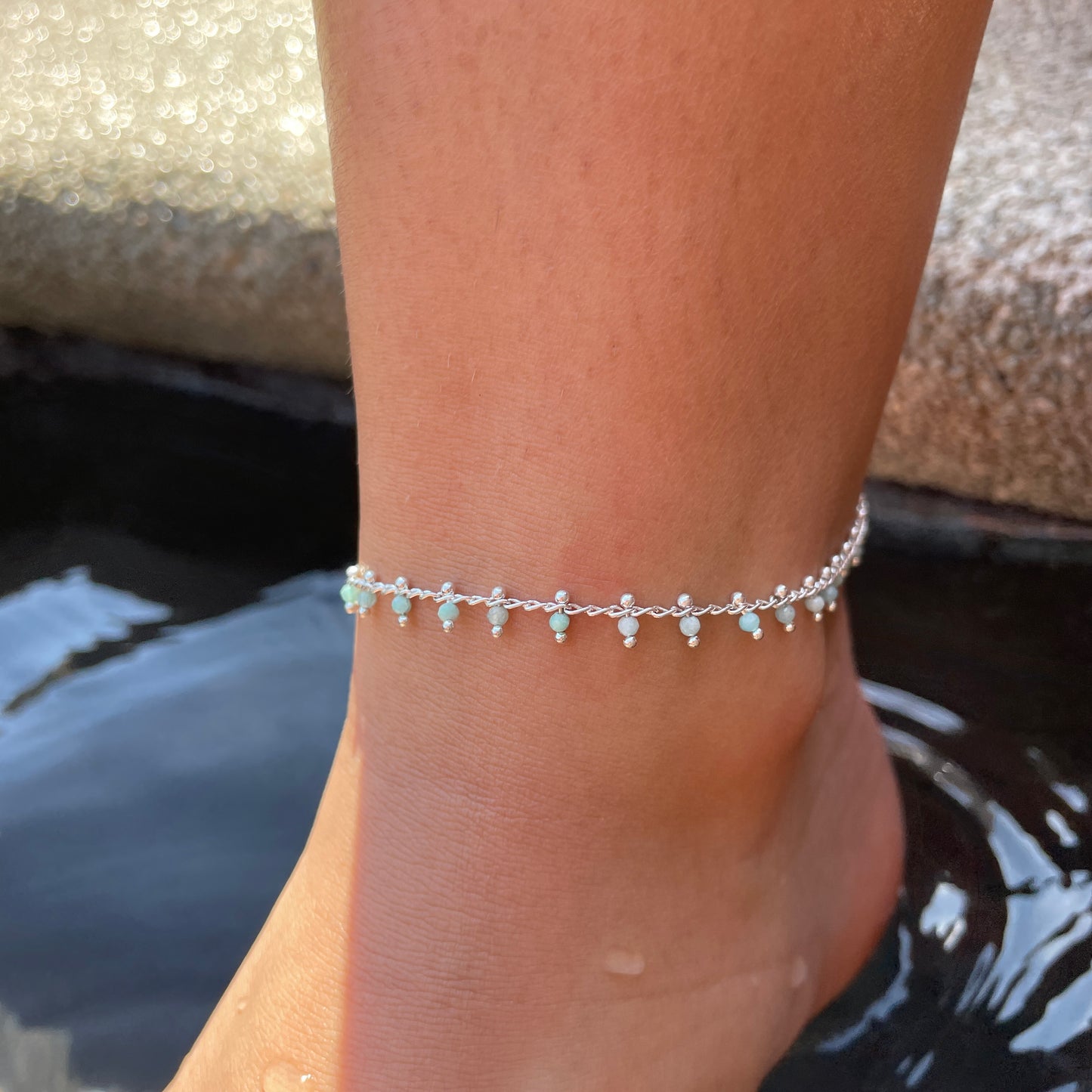 PULSERA TOBILLERA SUN  - BAÑADO EN PLATA