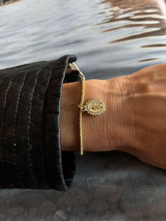PULSERA VIRGEN DE LOS RAYOS CIRCONES  - BAÑADO EN ORO